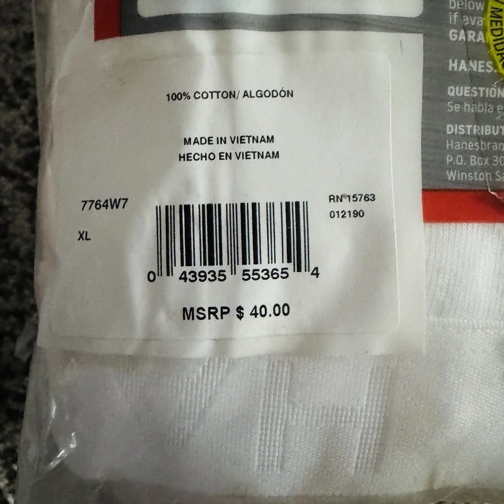 HANES‎ Tagless Briefs Mens XL White 7-Pack Ultimate Soft Breathable Full Cut